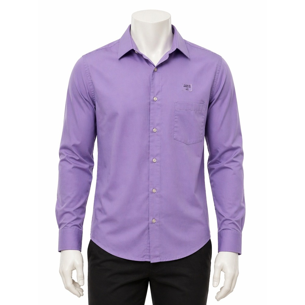 Geoffrey Beene Mens Purple Classic Fit Wrinkle Free Dress Shirt 17.5 34/35